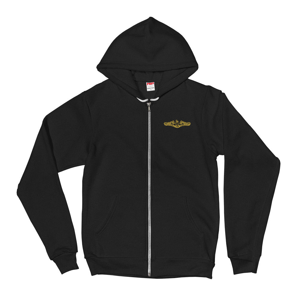 US Navy Submarine Insignia Zip Up Hoodie - Gold